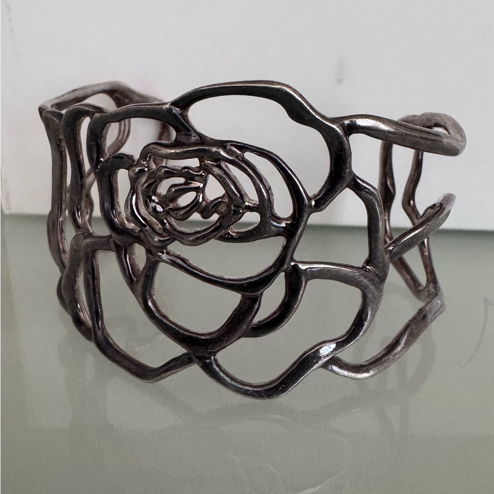 Vintage Joseph Esposito Sterling Silver Bracelet Cuff Rose design